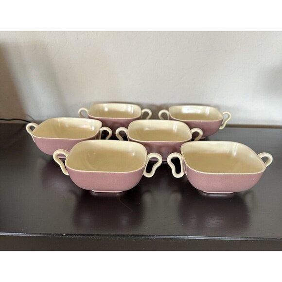 Franciscan Other - 6 Franciscan Metropolitan Mauve Flat Cream Soup Bowls 1940 1957 Art Deco